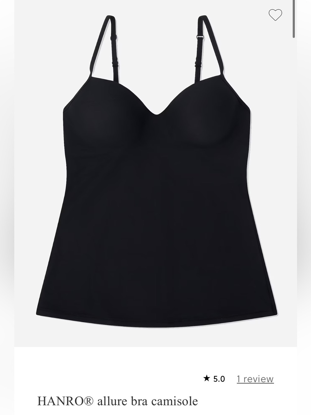 NWT: Hanro Black Allure Bra Camisole with Adjustable Straps